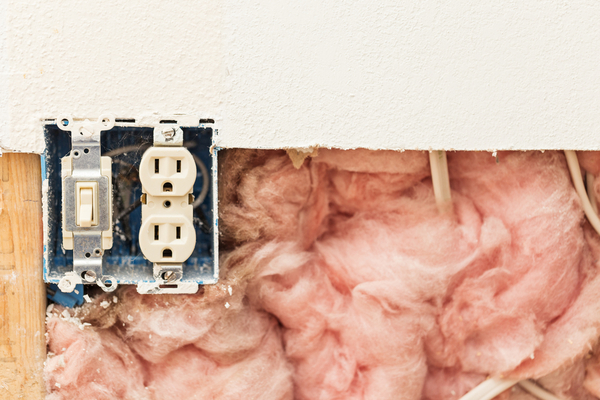 an inner wall with new pink batt insulation
